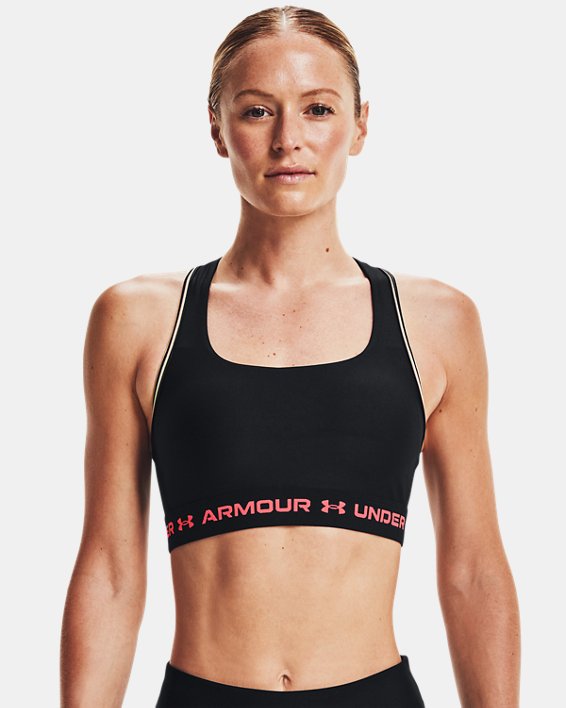 Women's Armour® Mid Crossback 80s Sports Bra, Black, pdpMainDesktop image number 0